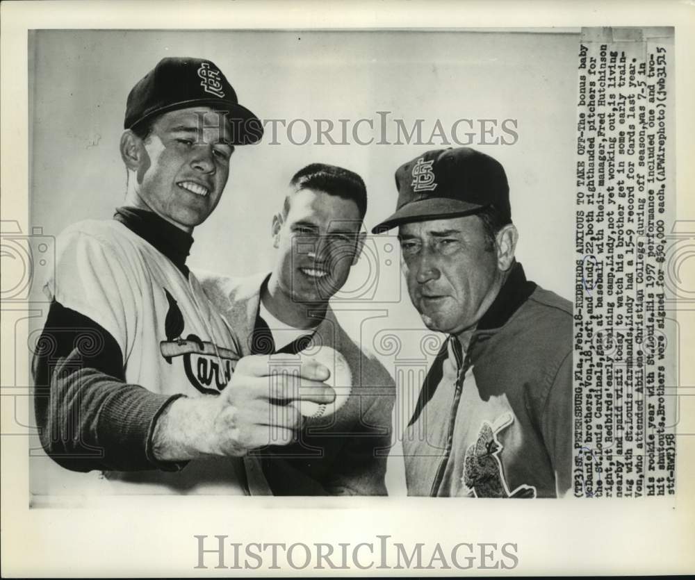 1958 Press Photo McDaniel Brothers, Cardinals Baseballs Players, Manager