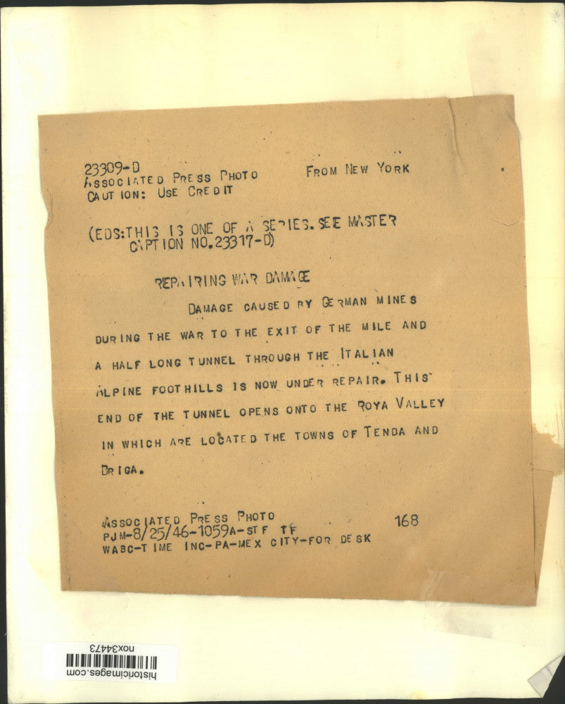 1946 Press Photo An Italian Alpine tunnel damaged by German mines is repaired