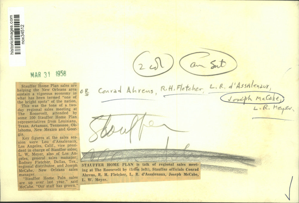 1958 Press Photo Stauffer officials at regional sales meeting at the Roosevelt.