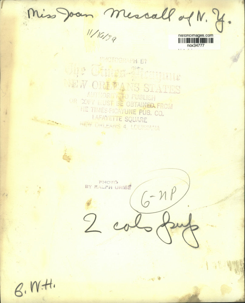 1959 Press Photo Miss Joan Mescall of New York - nox34777