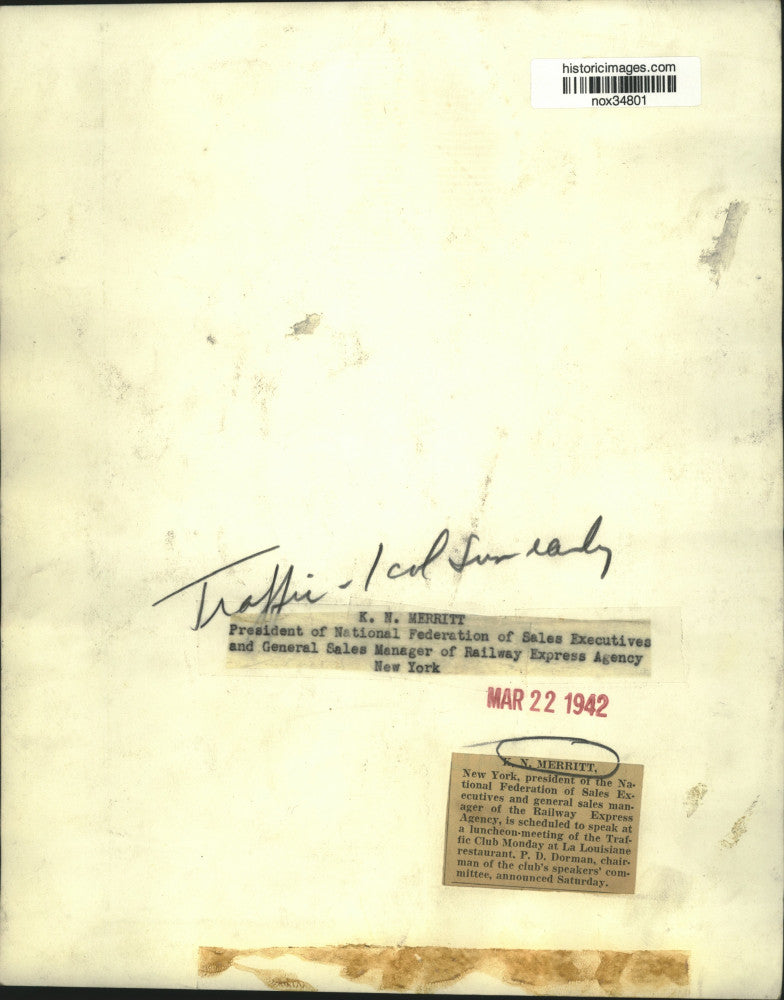 1942 Press Photo National Federation of Sales Executives President K.N. Merritt