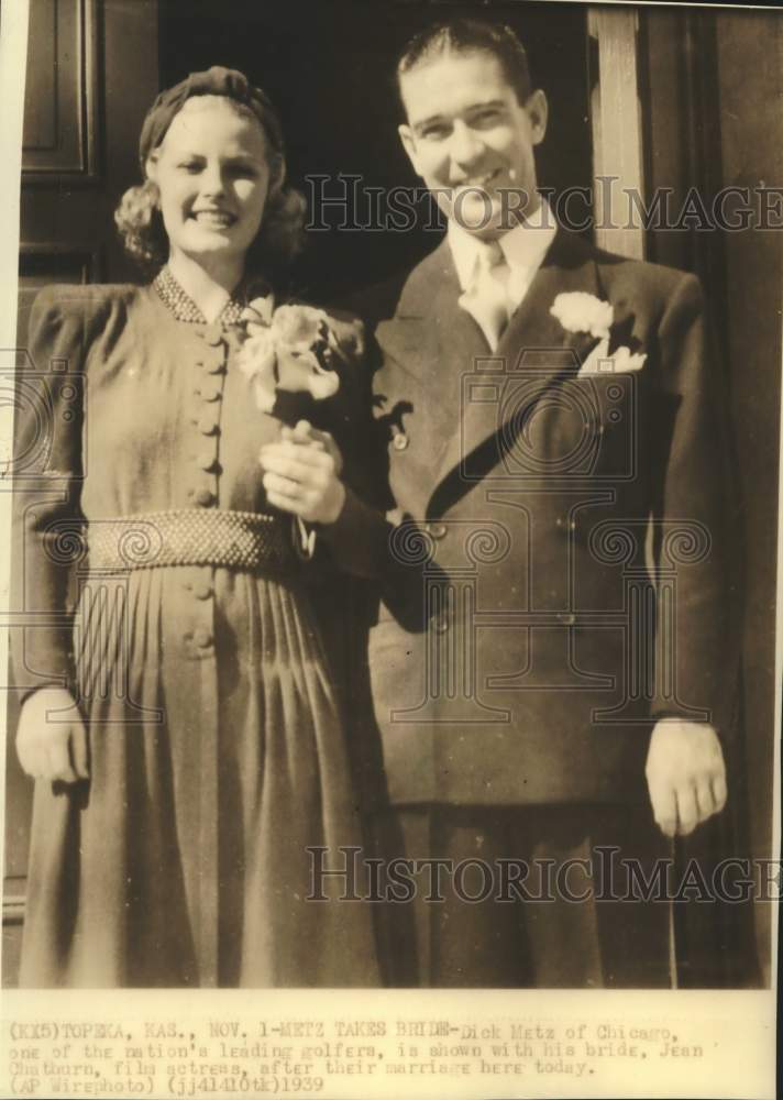 1939 Press Photo Golfer Dick Metz and Bride Actress Jean Chatburn - nox34890