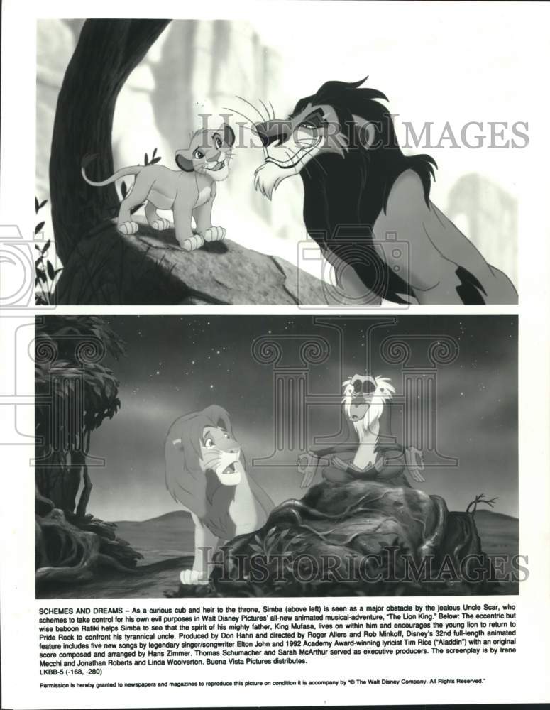 Load image into Gallery viewer, 1994 Press Photo Scenes from "The Lion King" Animated Film - nox34994
