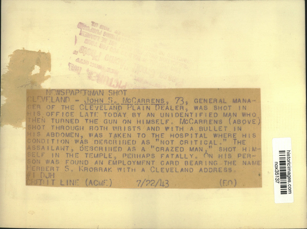 1941 Press Photo the Cleveland "Plain Dealer" General Manager John S. McCarrens