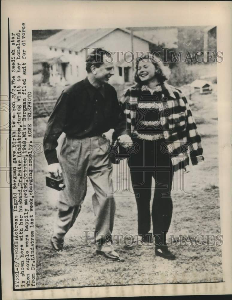 1950 Press Photo Actress Ingrid Bergman, Husband Dr. Peter Lindstrom in Sweden- Historic Images