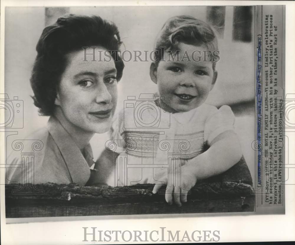 1963 Press Photo England's Princess Margaret & Son Viscount Lindley on Birthday
