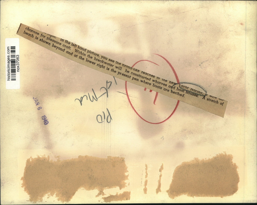 1940 Press Photo Aerial view of Yacht Harbor, wharves & boat houses to be built