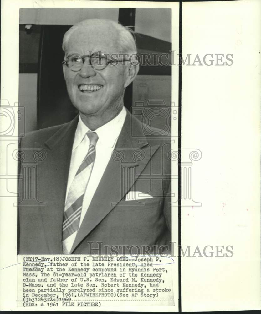 1969 Press Photo Joseph P. Kennedy died in his home in Hyannis Port Massachusets