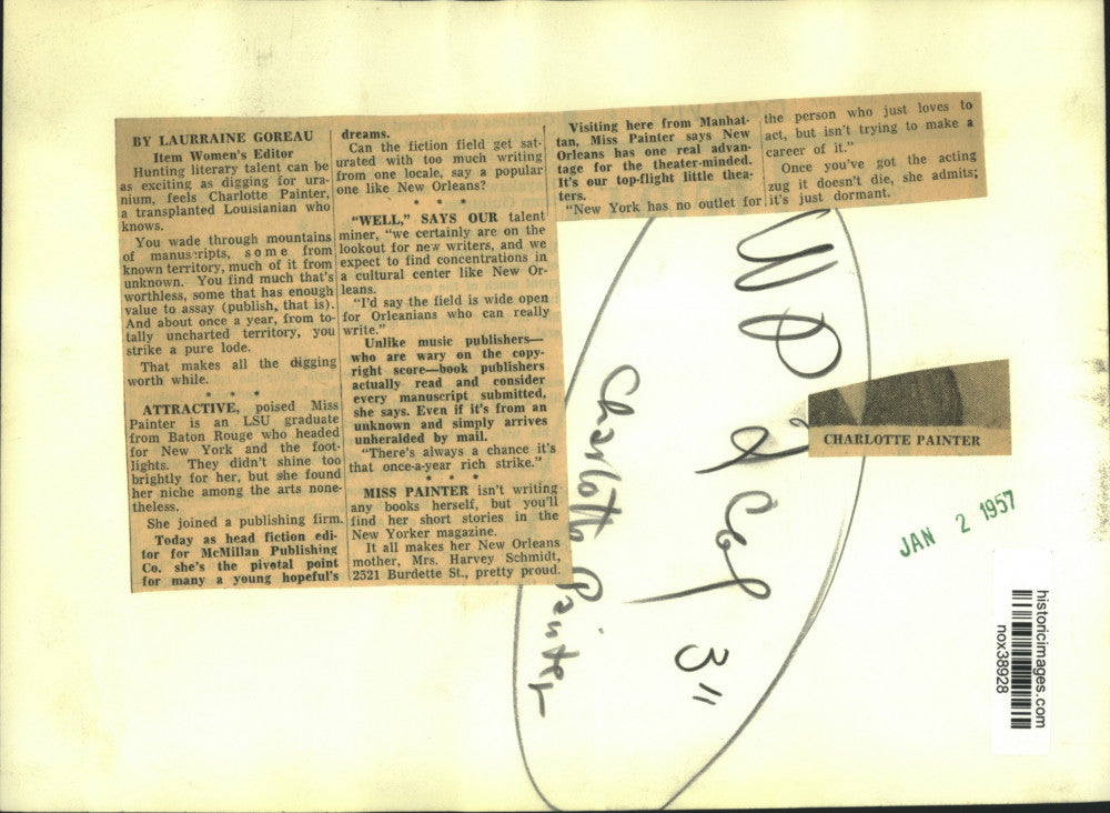 1957 Press Photo Charlotte Painter, fiction editor, McMillan visits New Orleans.