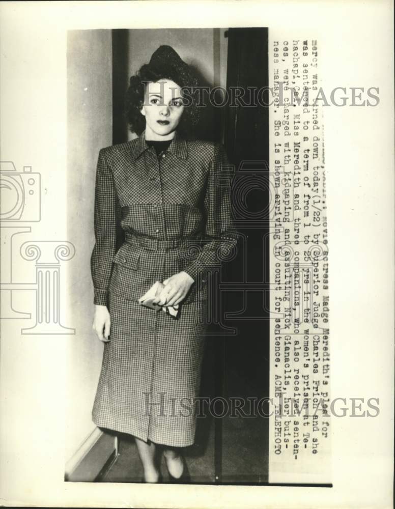 1948 Press Photo Actor Madge Meredith Arrives Court for Kidnap/Assault Sentence