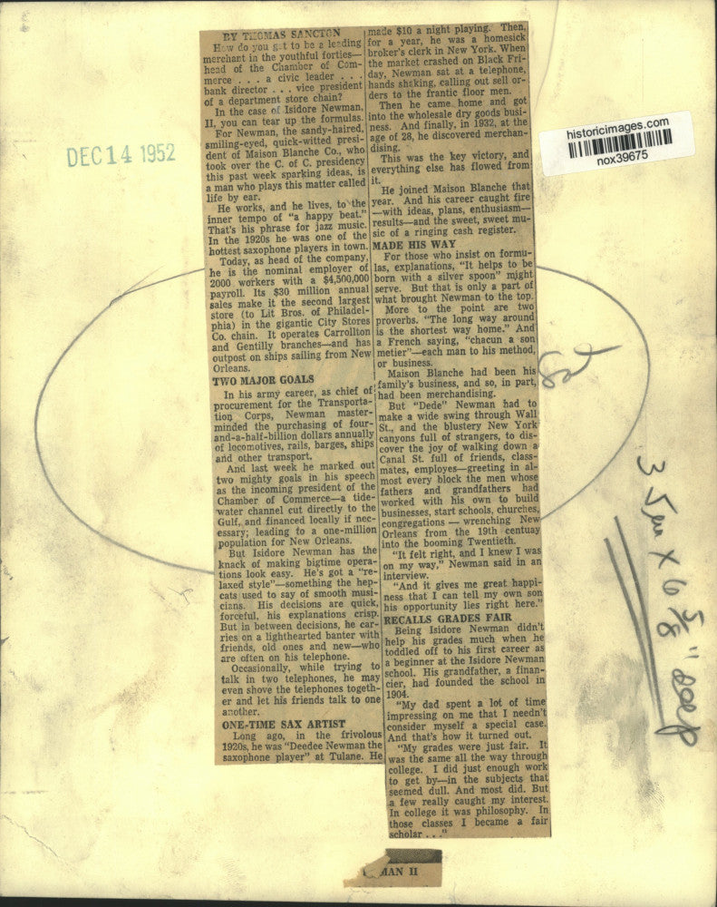 1952 Press Photo Chamber of Commerce president Isidore Newman in his home.