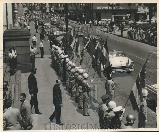 1955 Press Photo Pan-American Day Motorcade, Color Guard in New Orleans