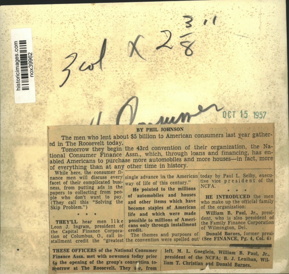 1957 Press Photo National Consumer Finance Association Officers, New Orleans