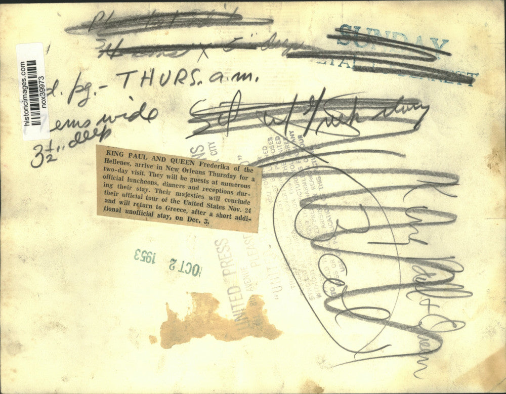 1953 Press Photo Greece's King Paul, Queen Frederika in U.S. - nox39973