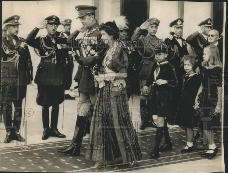 Load image into Gallery viewer, 1949 Press Photo Greece's King Paul, Queen Frederika Leave Parliament, Athens
