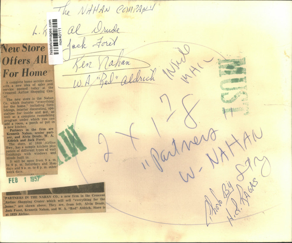 1957 Press Photo Partners in the Nahan Company, new in Crescent Shopping Center.