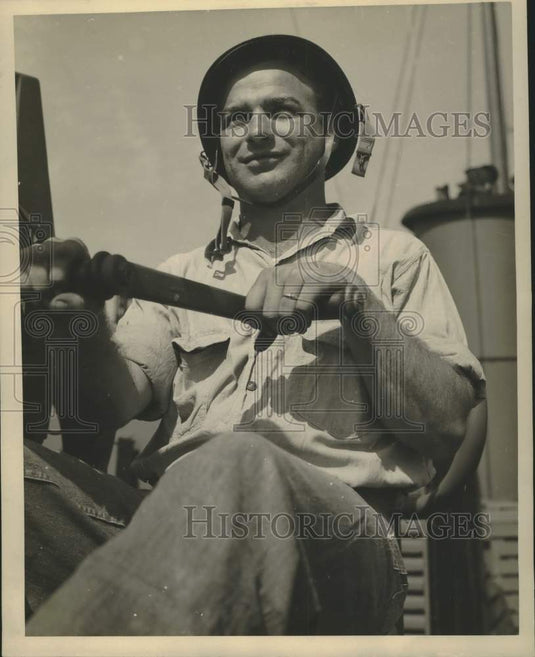 Press Photo Coast Guardsman Stephen J. Steele in his ship on the Pacific Ocean
