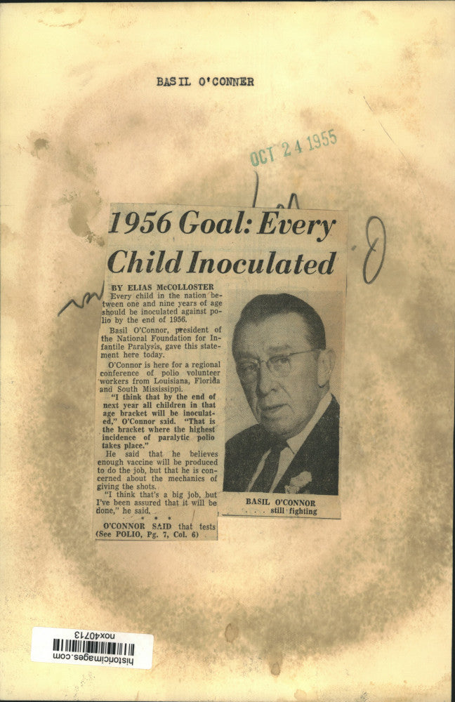 1955 Press Photo Basil O&#39;Connor, National Foundation for Infantile Paralysis