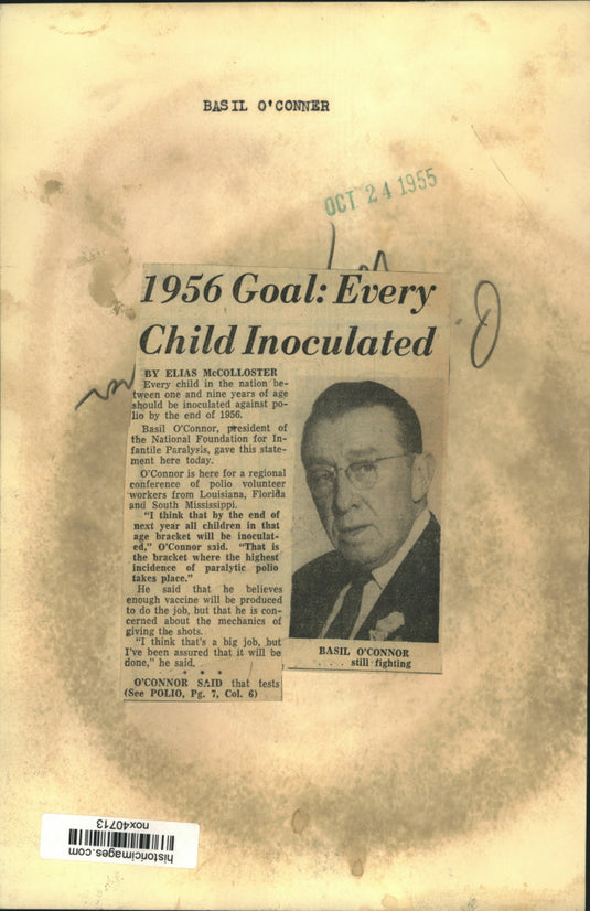 1955 Press Photo Basil O'Connor, National Foundation for Infantile Paralysis