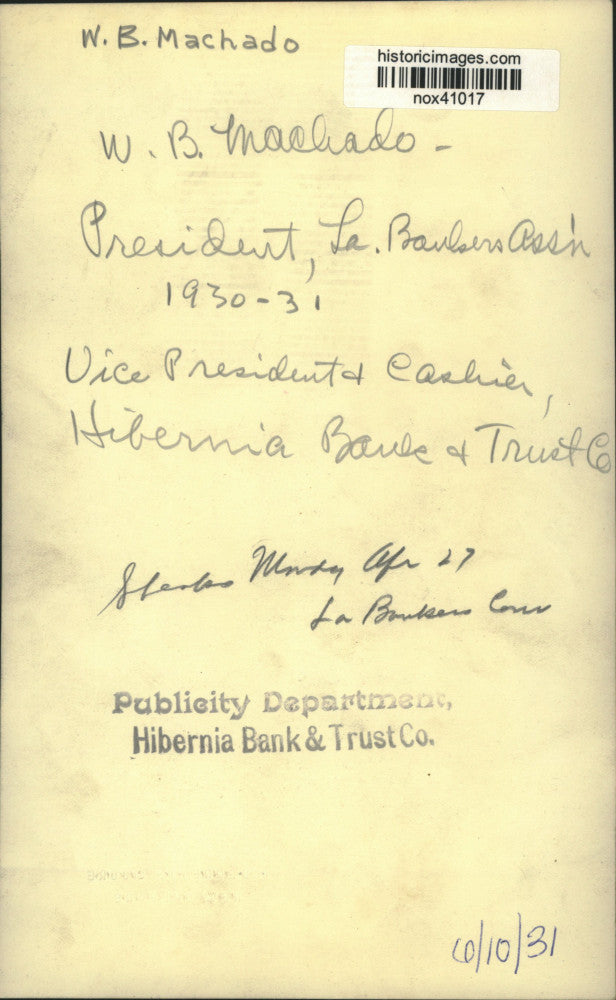 1931 Press Photo Louisiana's Bankers Association President W.B. Machado