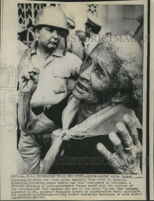 1967 Press Photo Nicaraguan Woman Tells Story of Being Held Hostage by Rebels