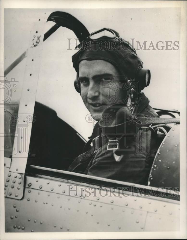 1952 Press Photo Prince Nicholas in cockpit of his plane at Fairoaks Airfield.