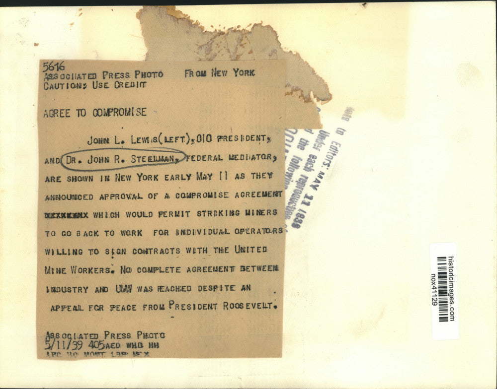 1939 Press Photo A compromise agreement reached in New York to end miners strike