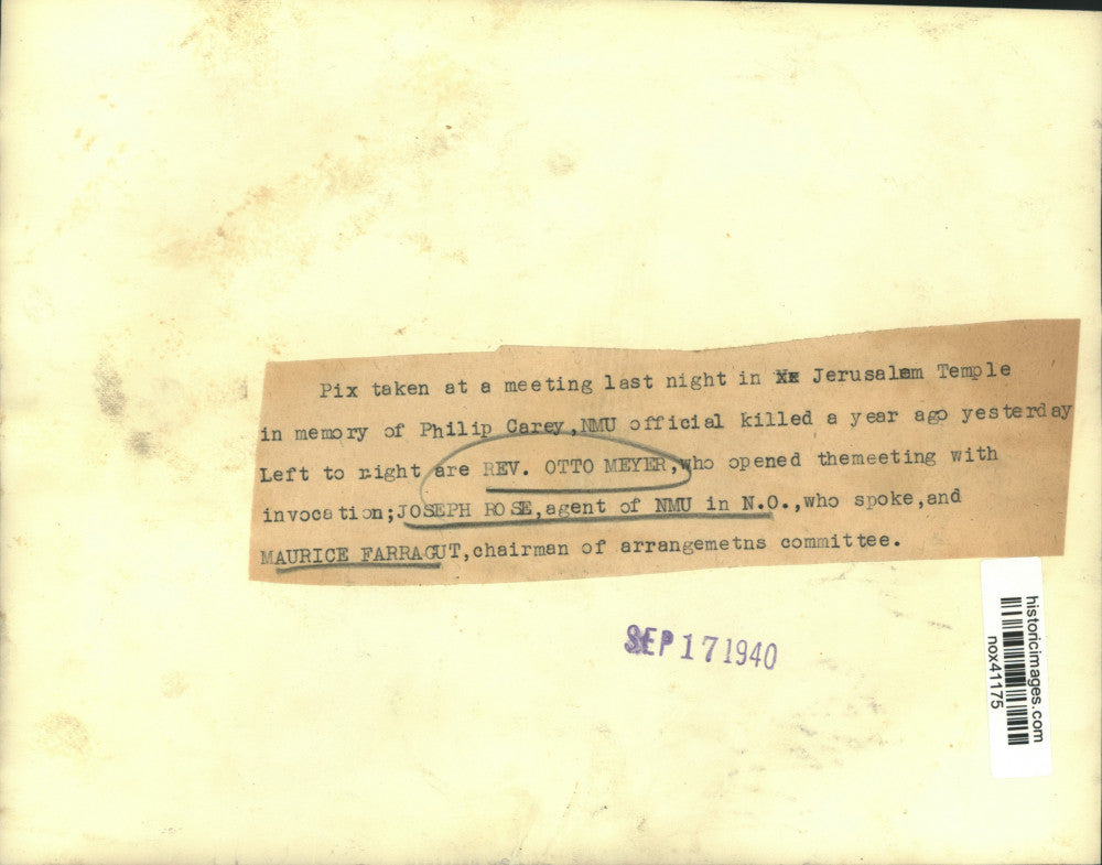 1940 Press Photo Attendees of a memorial for Philip Carey in New Orleans.