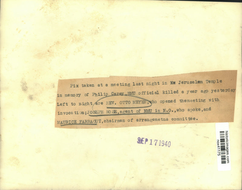 Load image into Gallery viewer, 1940 Press Photo Attendees of a memorial for Philip Carey in New Orleans.
