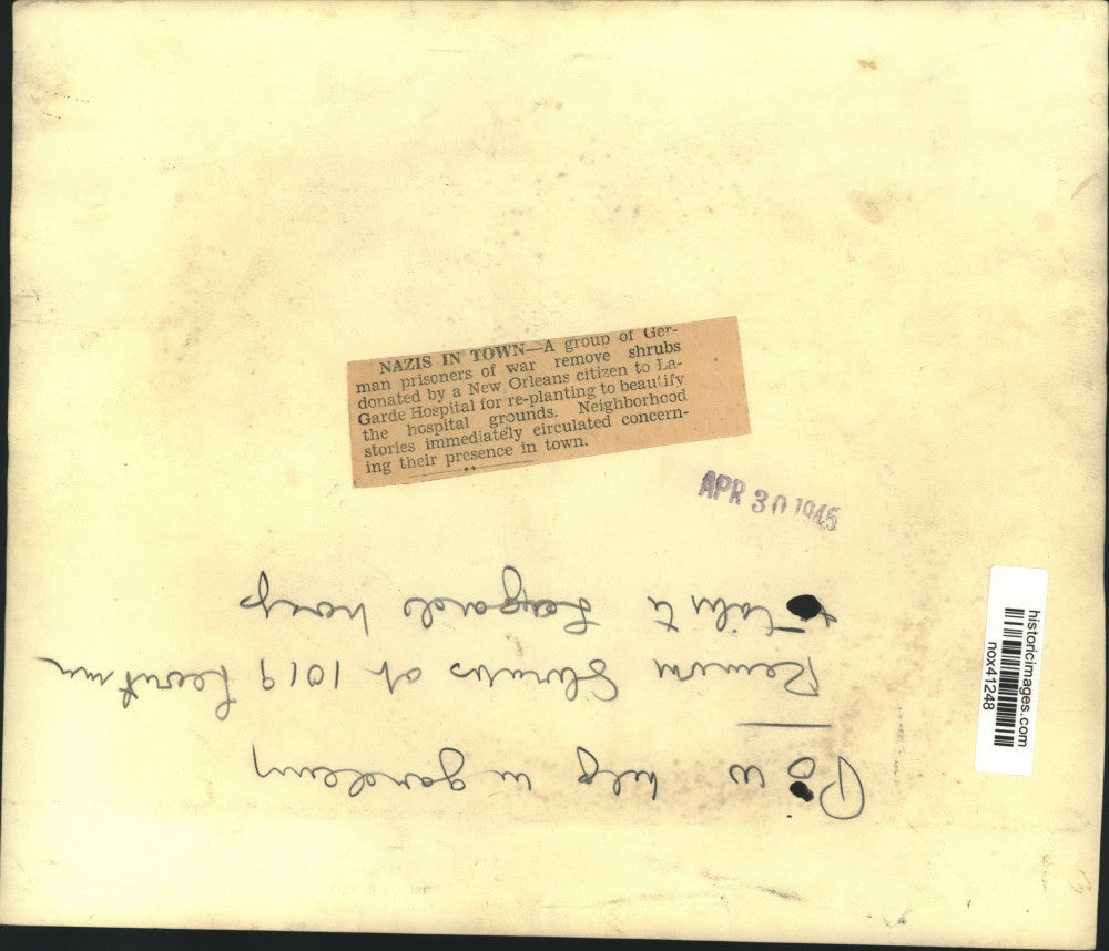 1945 Press Photo German POW's Remove Donated Shrubs for Replanting, New Orleans