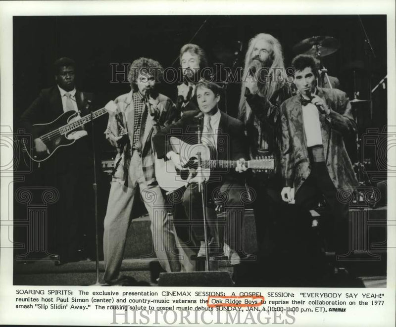 Load image into Gallery viewer, 1986 Press Photo Paul Simon and Oak Ridge Boys reunited for a Cinemax Special
