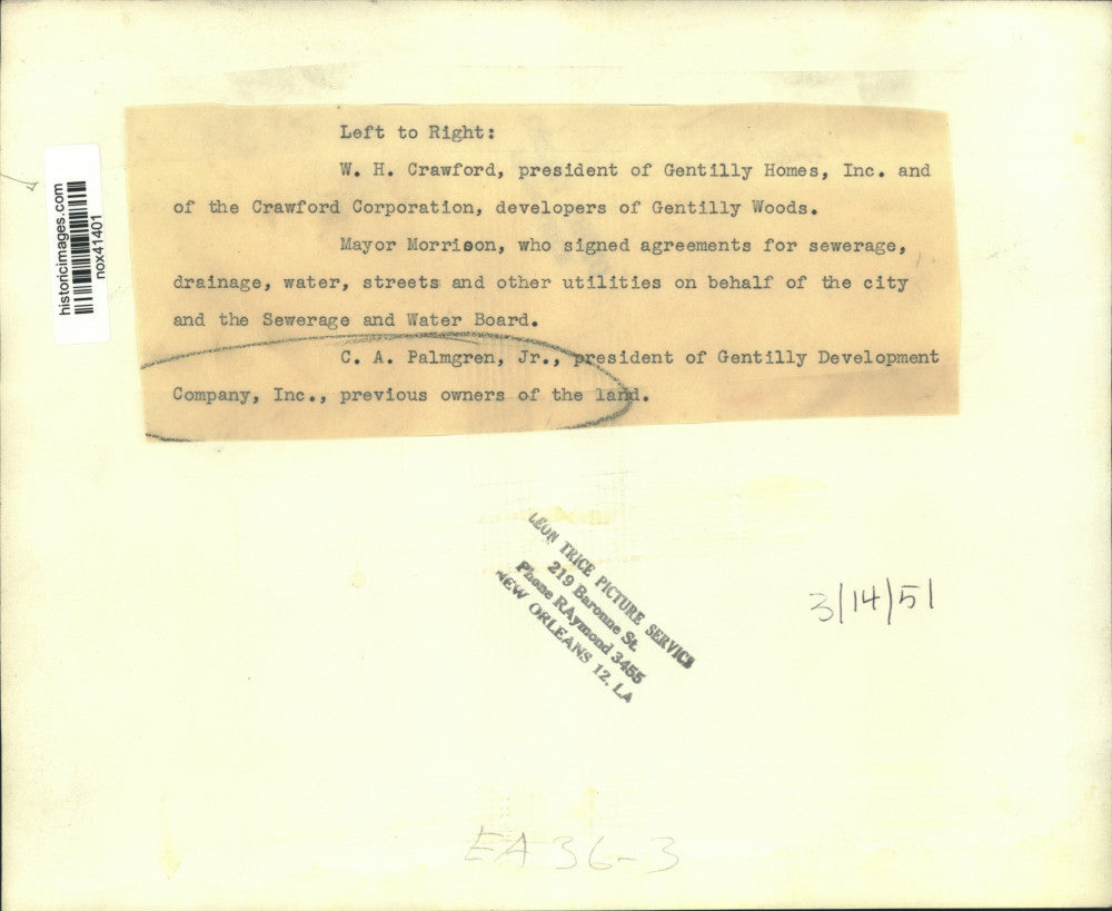 1951 Press Photo New Orleans Mayor & Gentilly Developers, Homes Officials