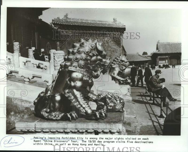 Load image into Gallery viewer, 1980 Press Photo Large statues sit perched in the Forbidden City, Peking, China
