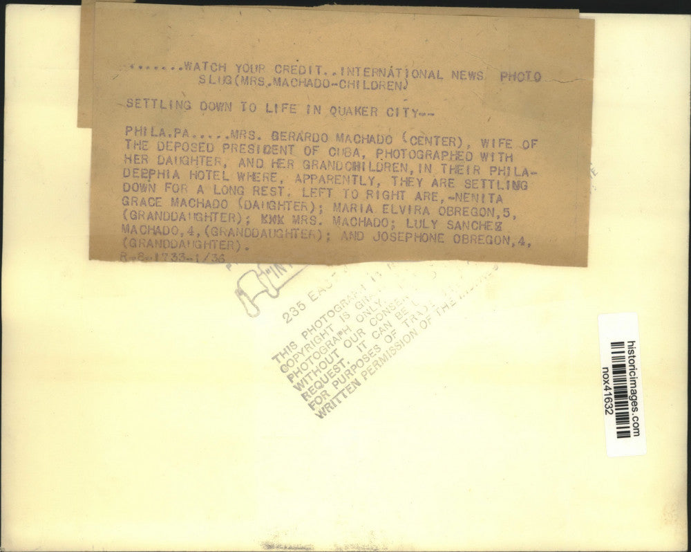 1933 Press Photo Mrs. Gerardo Machado with her daughter & grandchildren, PA