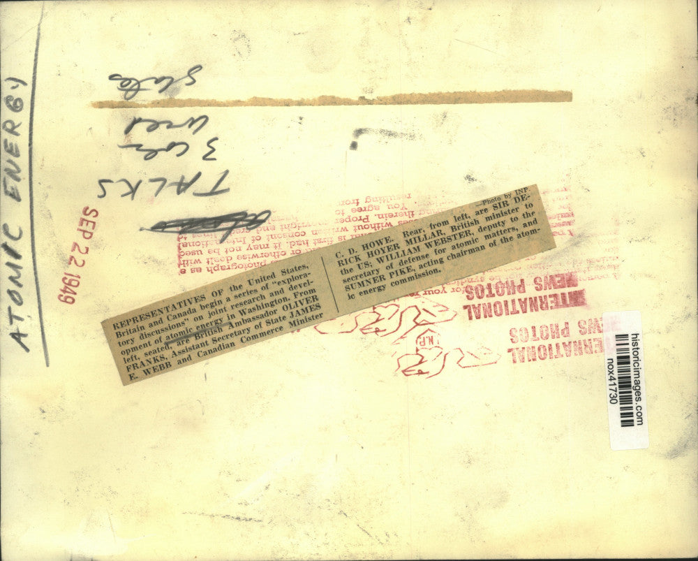 1949 Press Photo Exploratory discussions of atomic energy in Washington.