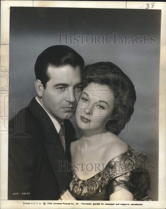 1948 Press Photo Actors John Payne, Susan Hayward in "The Saxon Charm"- Historic Images