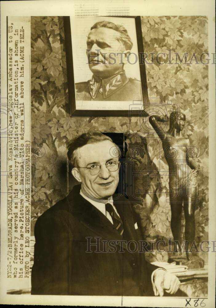 1946 Press Photo Yugoslav Ambassador to the U.S., Sava Rosanovic in his office