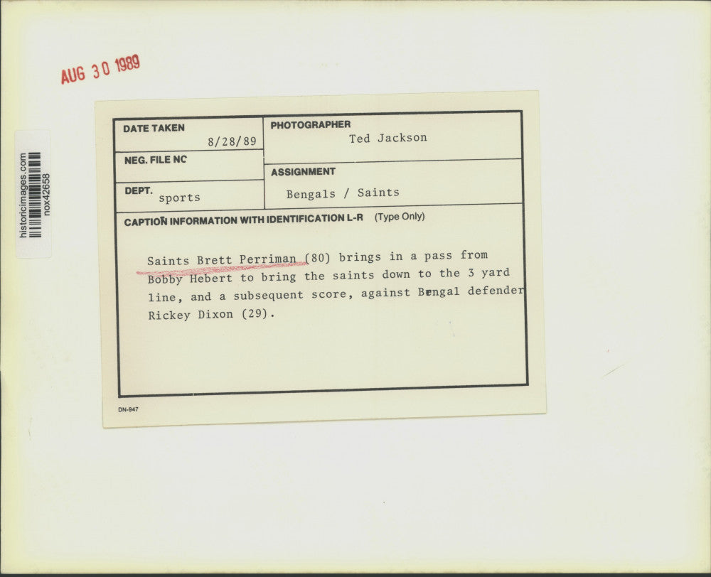 1989 Press Photo Saints vs. Bengals Football Field Action, New Orleans