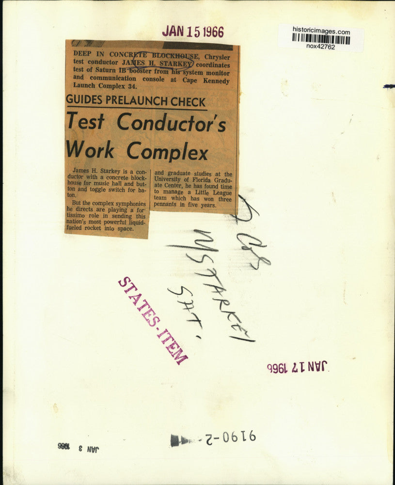 1966 Press Photo Test Conductor James H. Starkey, Cape Kennedy Launch Complex 34