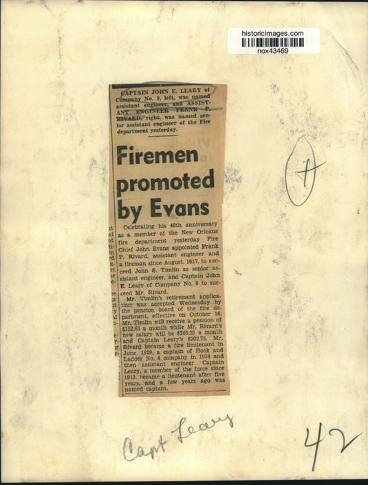 Press Photo New Orleans Fire Department Captain John E. Leary, Company