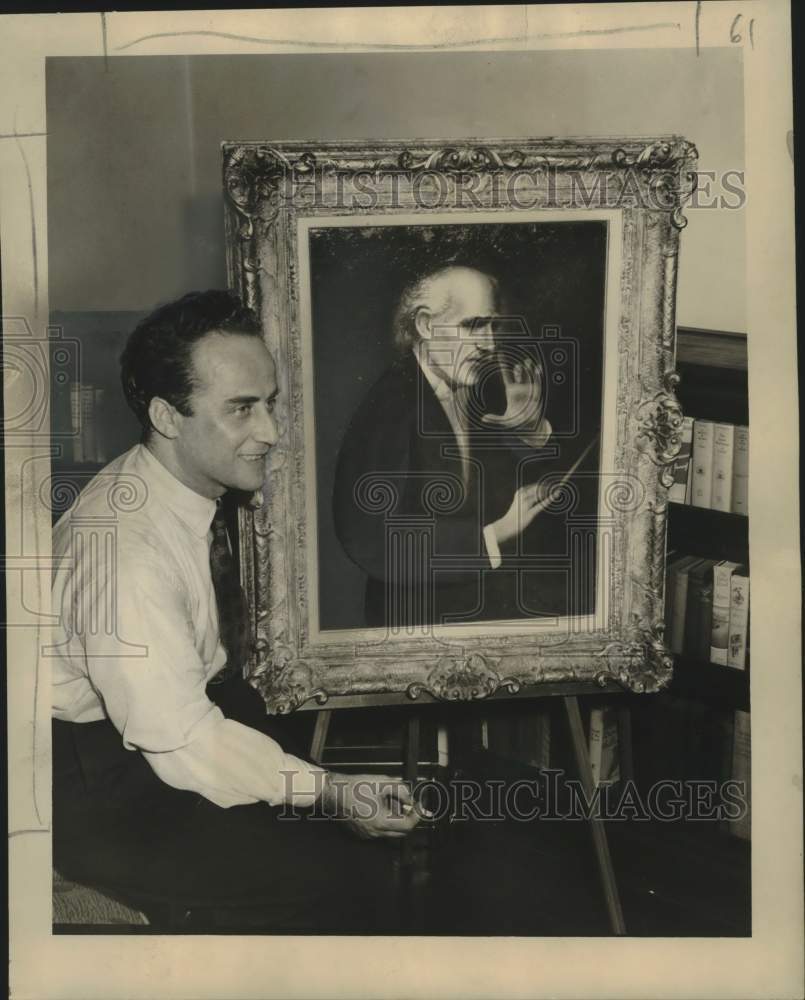 1948 Press Photo Italian Artist Franco Ruggiero with Arturo Toscanini Portrait- Historic Images