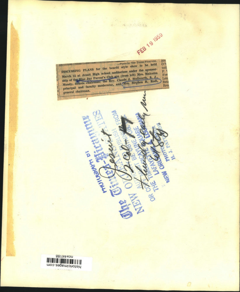 1959 Press Photo Jesuit High School Blue Jay Parents' Club Plans Benefit