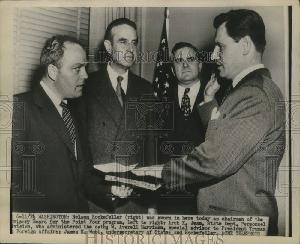 1950 Press Photo Four Point Program Advisory Chair Nelson Rockefeller Sworn In