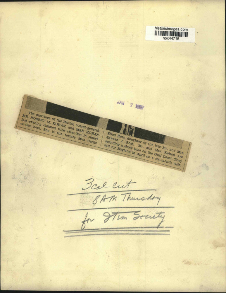 1937 Press Photo British Consul-General Robert & Mrs. Kohan Wed, New Orleans