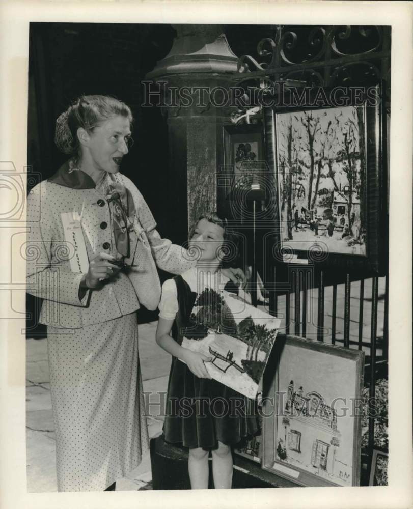 1950 Press Photo Polly Horine, Georgia Exnicios at New Orleans Art Exhibit- Historic Images