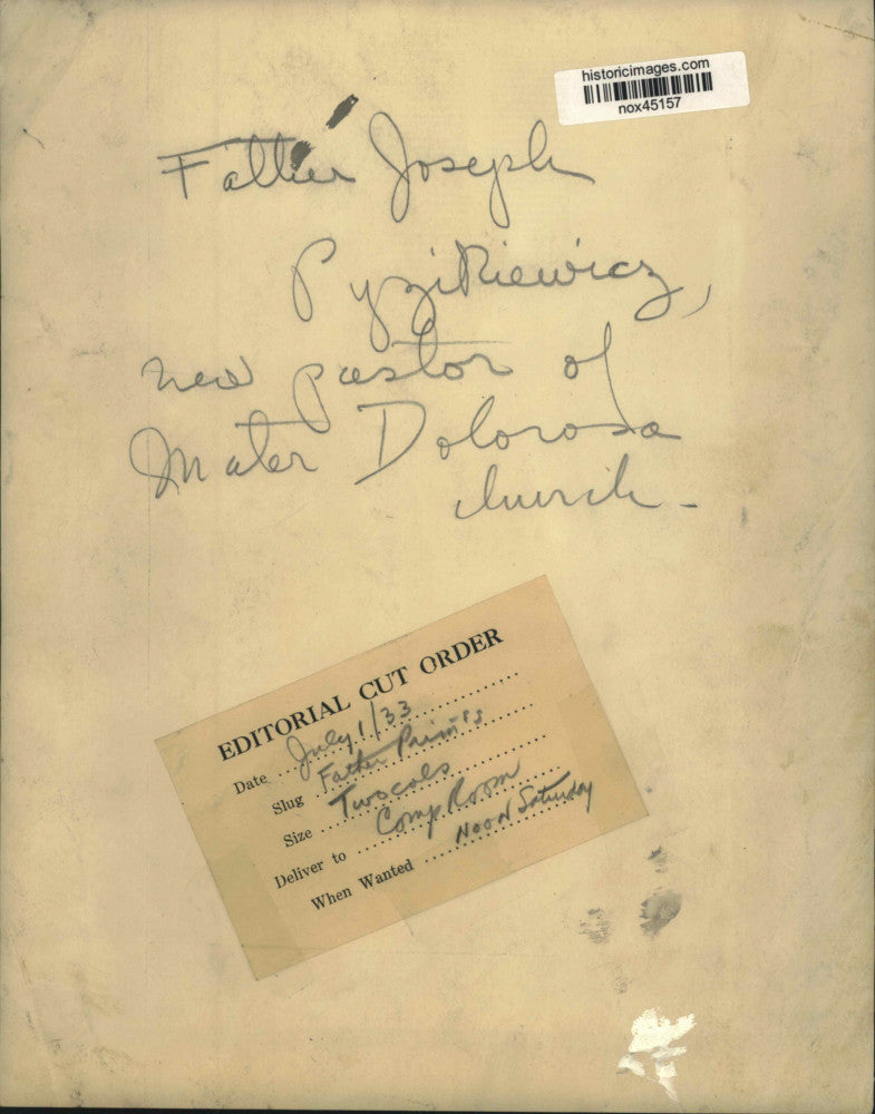 1933 Press Photo Father Joseph Pyzikiewicz, new pastor of Mater Dolorosa church.