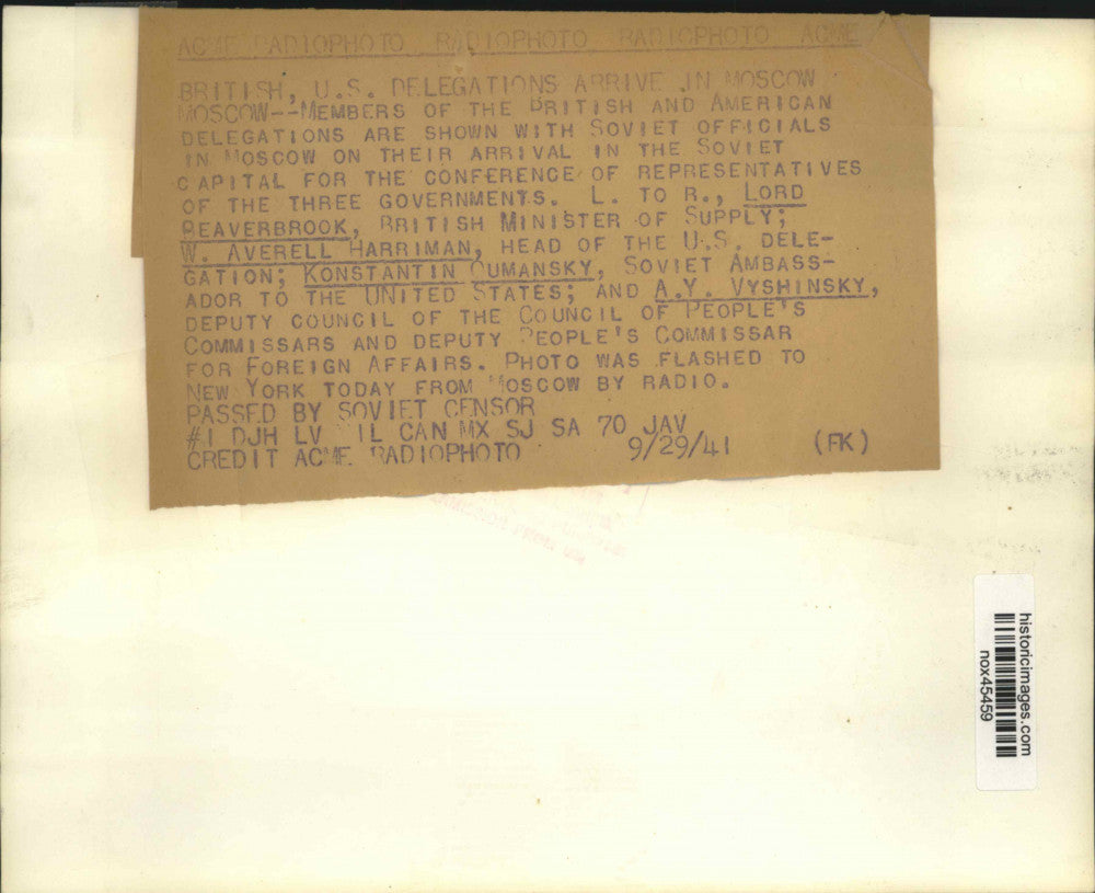 1941 Press Photo British, Americans Arrive Moscow for 3 Government Conference