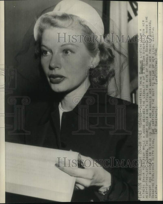 1946 Press Photo Singer-Actress Irene Manning in Los Angeles Court - nox50742