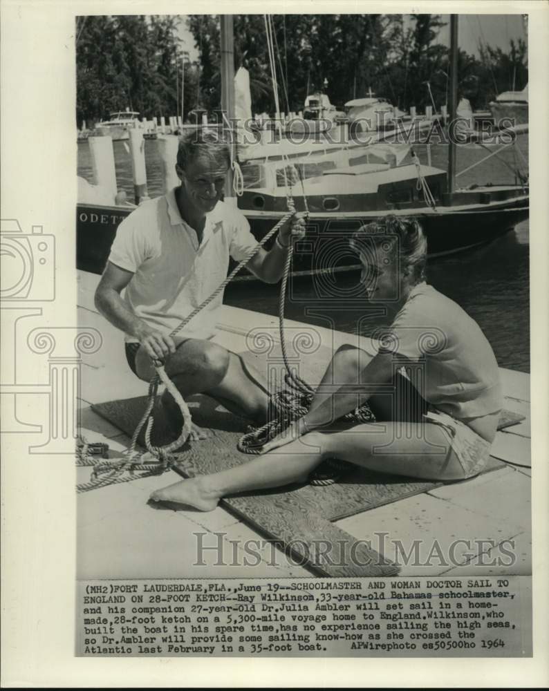 1964 Press Photo Ray Wilkinson and Dr. Julia Ambler before Voyage to England- Historic Images