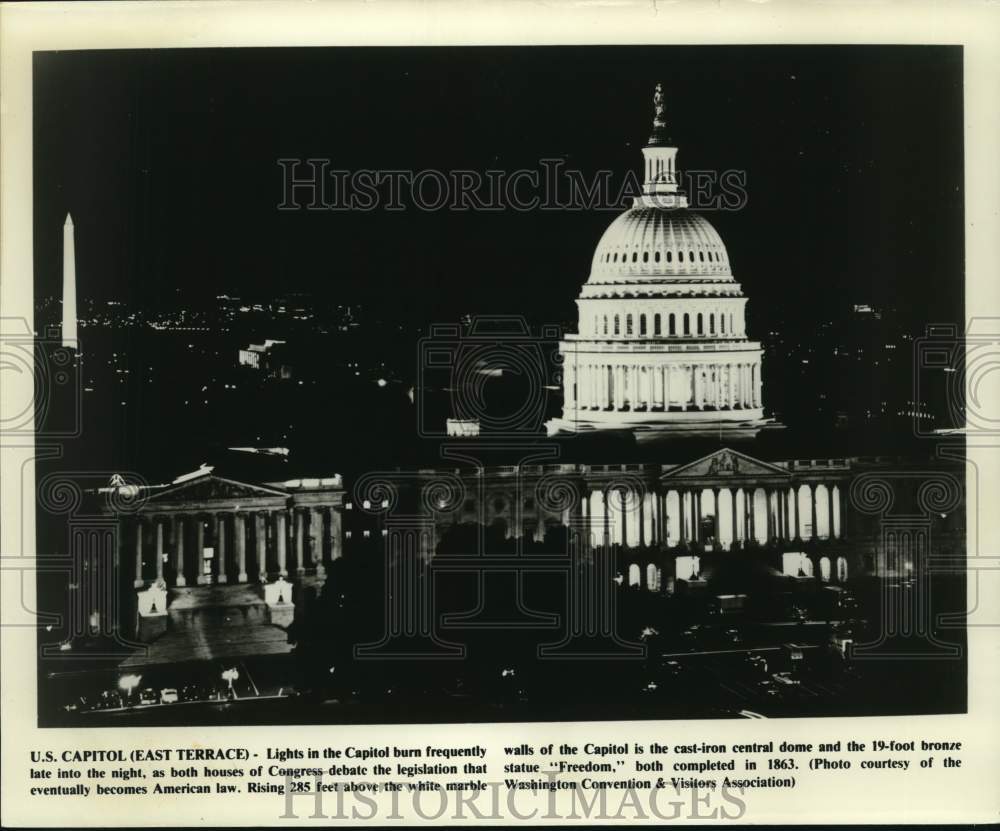 Press Photo View of the U.S. Capitol East Terrace at night - nox53058- Historic Images